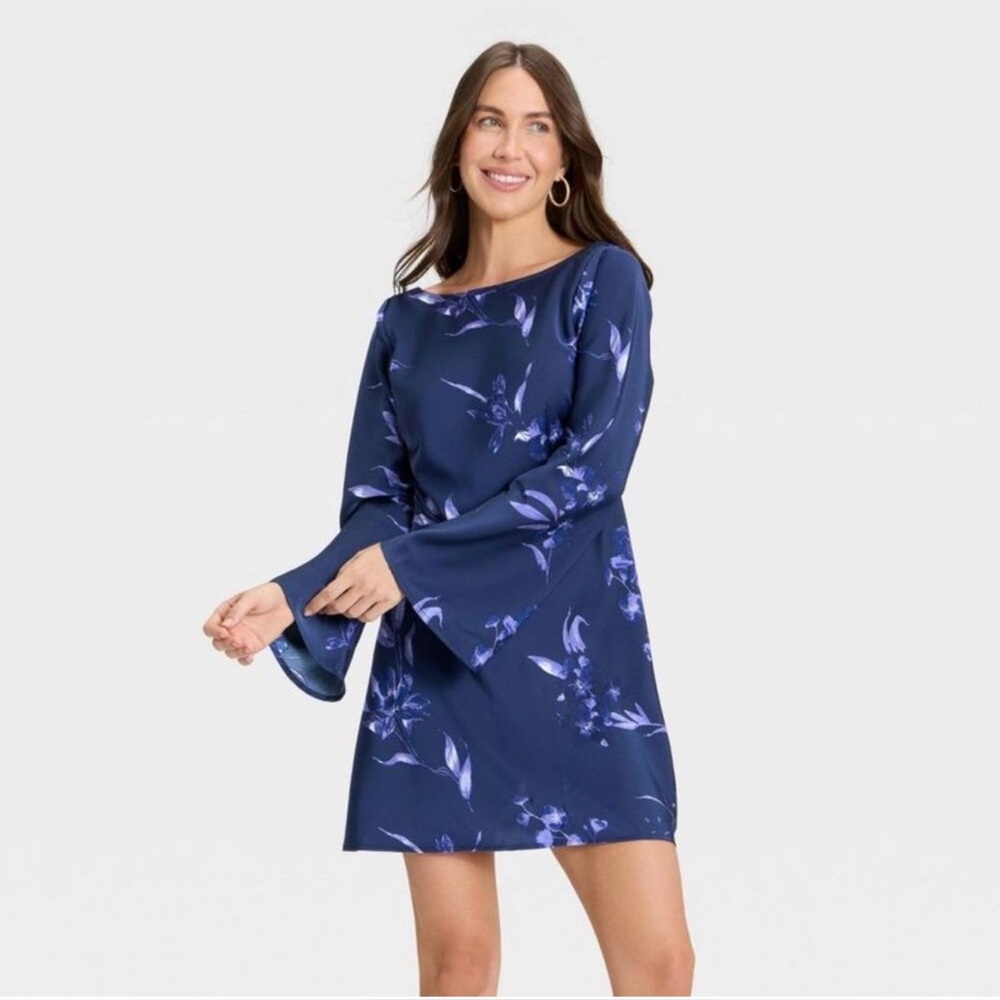 A New Day Navy Blue Floral Long Sleeve Dress